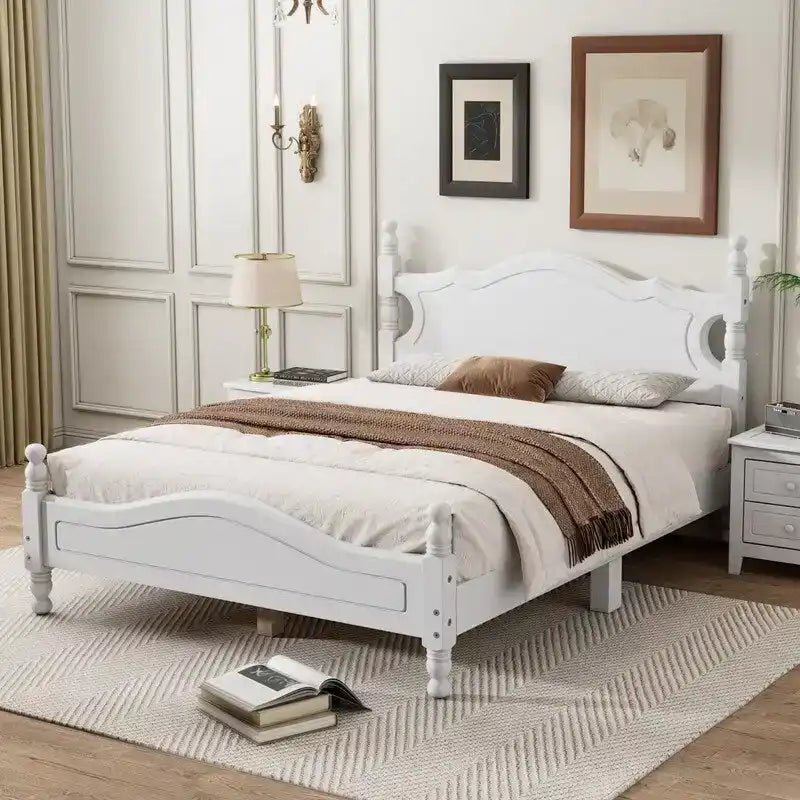 Struttura Letto a Piattaforma in Legno Retrò con Supporto a Doghe in Legno