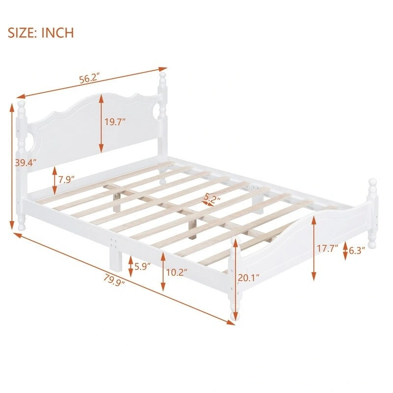 Struttura Letto a Piattaforma in Legno Retrò con Supporto a Doghe in Legno
