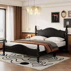 Struttura Letto a Piattaforma in Legno Retrò con Supporto a Doghe in Legno