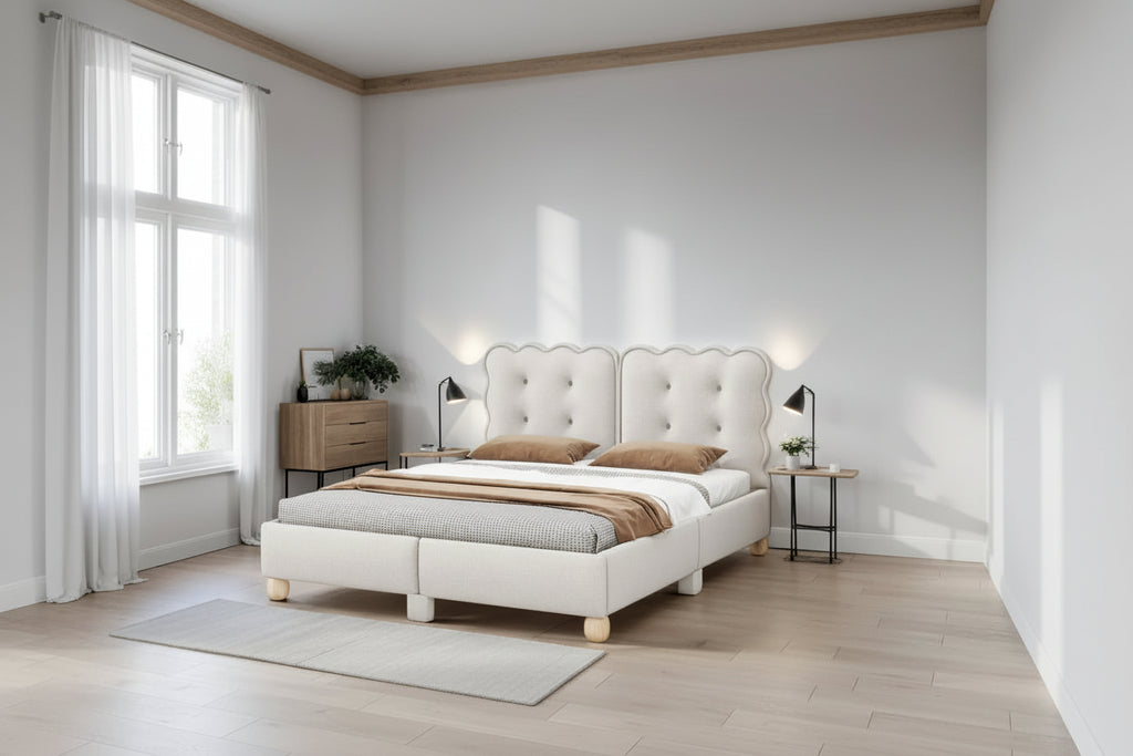 Queen Size Wood Frame Upholstered Platform Bed with Support Legs