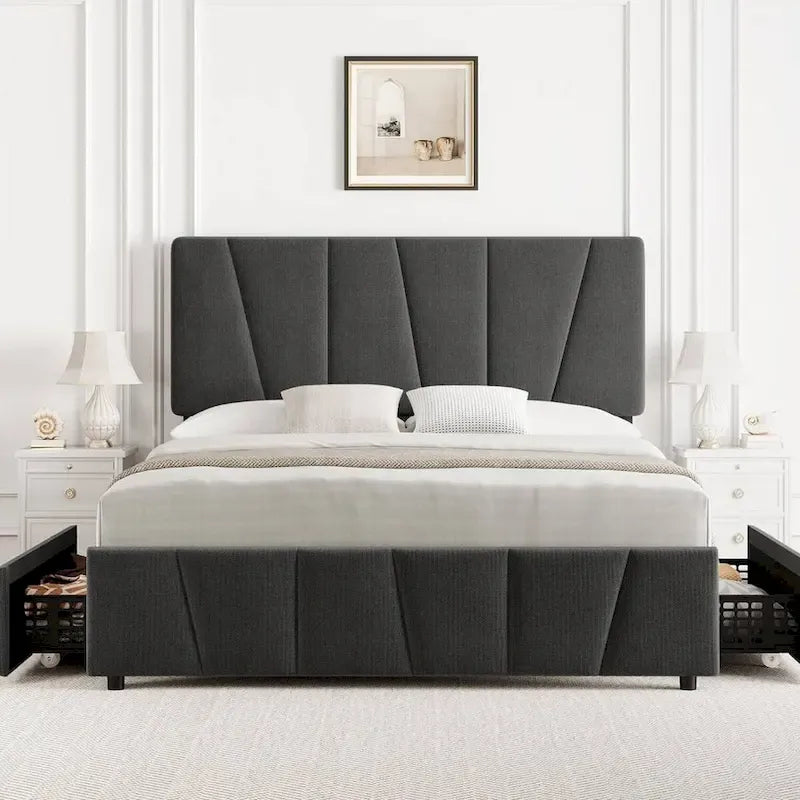 Struttura letto imbottita con testiera e 4 cassetti contenitore