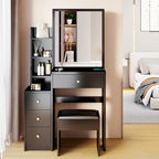 Set Scrivania Toeletta da Trucco con Specchio Scorrevole e Sgabello Imbottito