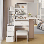 Set Scrivania Toeletta da Trucco con Specchio Scorrevole e Sgabello Imbottito