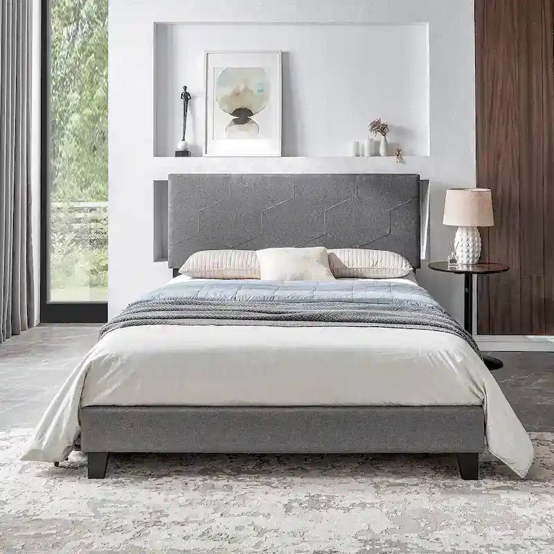 Struttura letto imbottita con piattaforma Queen Size, supporto a doghe in legno