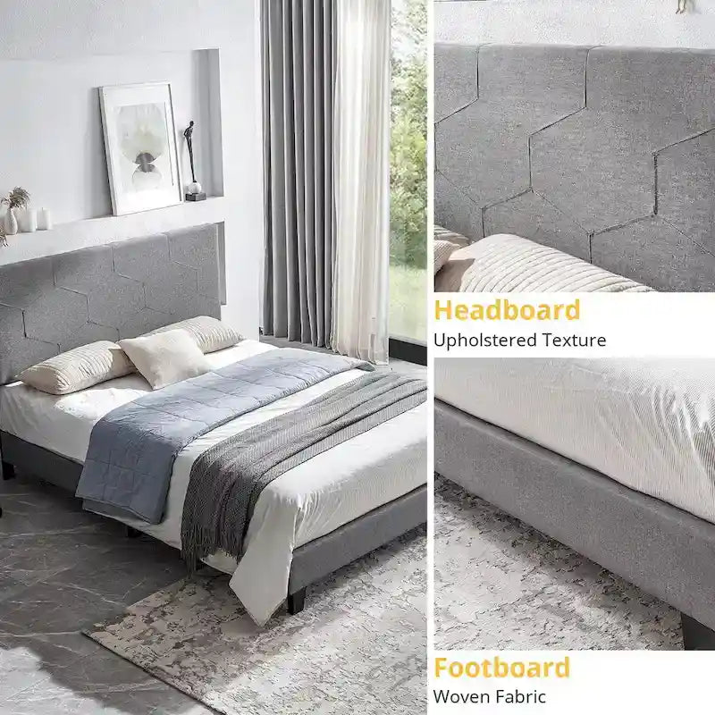 Struttura letto imbottita con piattaforma Queen Size, supporto a doghe in legno