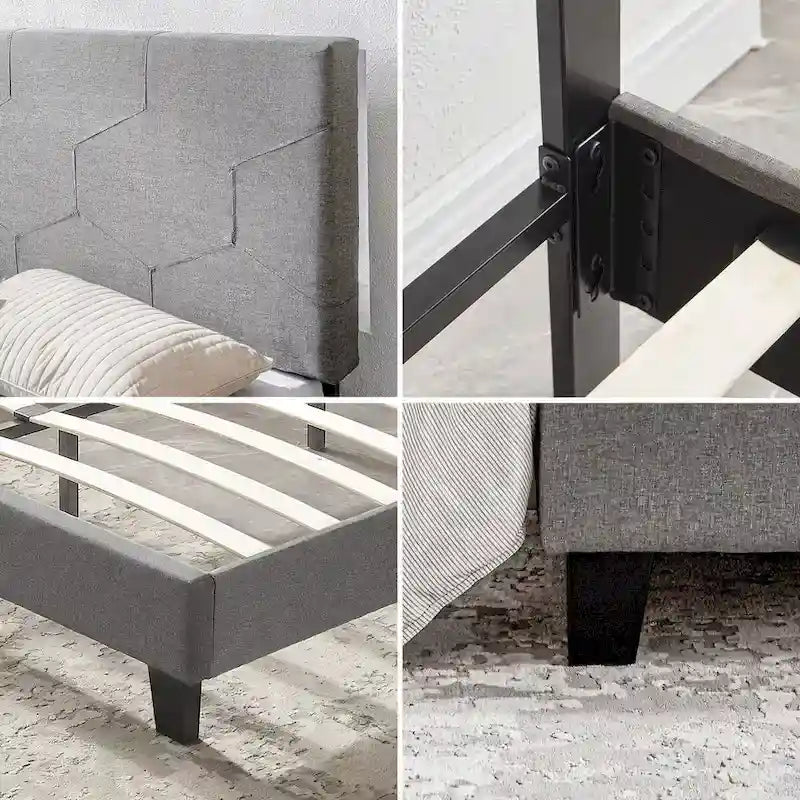 Struttura letto imbottita con piattaforma Queen Size, supporto a doghe in legno