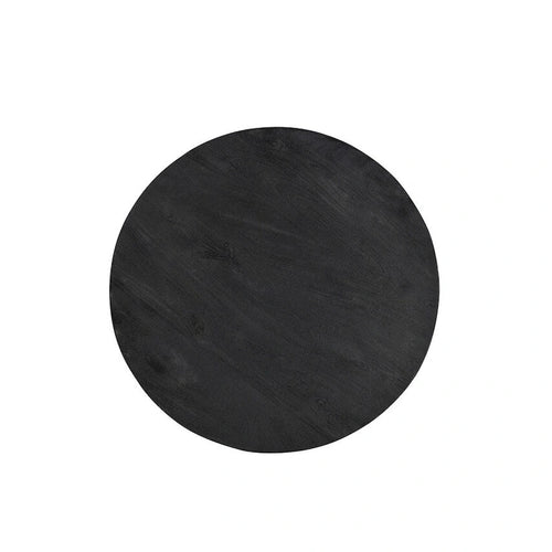 Tavolino da caffè in legno di mango nero con base a tamburo dorata da 81 cm