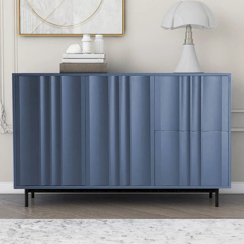 Wave Pattern Storage Cabinet with 2 Doors and 2 Drawers, Adjustable, Suitable for Study,Entrance and Living Room
