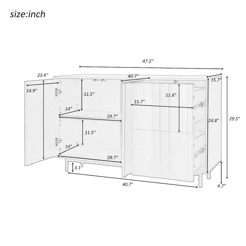 Credenza con motivo a onde, 2 ante e 2 cassetti, regolabile, adatta per studio, ingresso e soggiorno