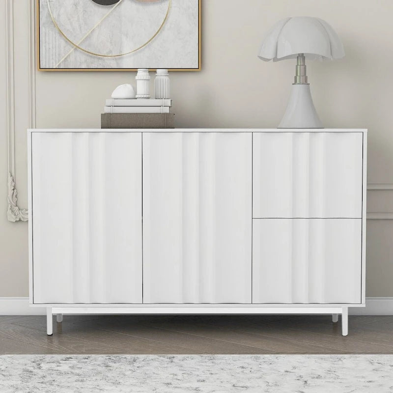 Credenza con motivo a onde, 2 ante e 2 cassetti, regolabile, adatta per studio, ingresso e soggiorno