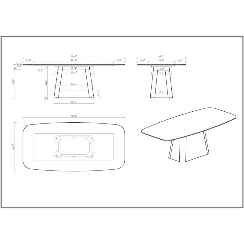 Set da pranzo moderno con piano in pietra sinterizzata effetto marmo e base in noce