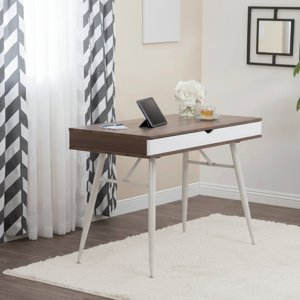 Scrivania Moderna con Ampio Cassetto Diviso e Spazio per Dispositivi