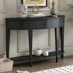 Tavolo Consolle Moderno Curvo, Tavolino da Divano, 3 cassetti, 1 ripiano, Nero