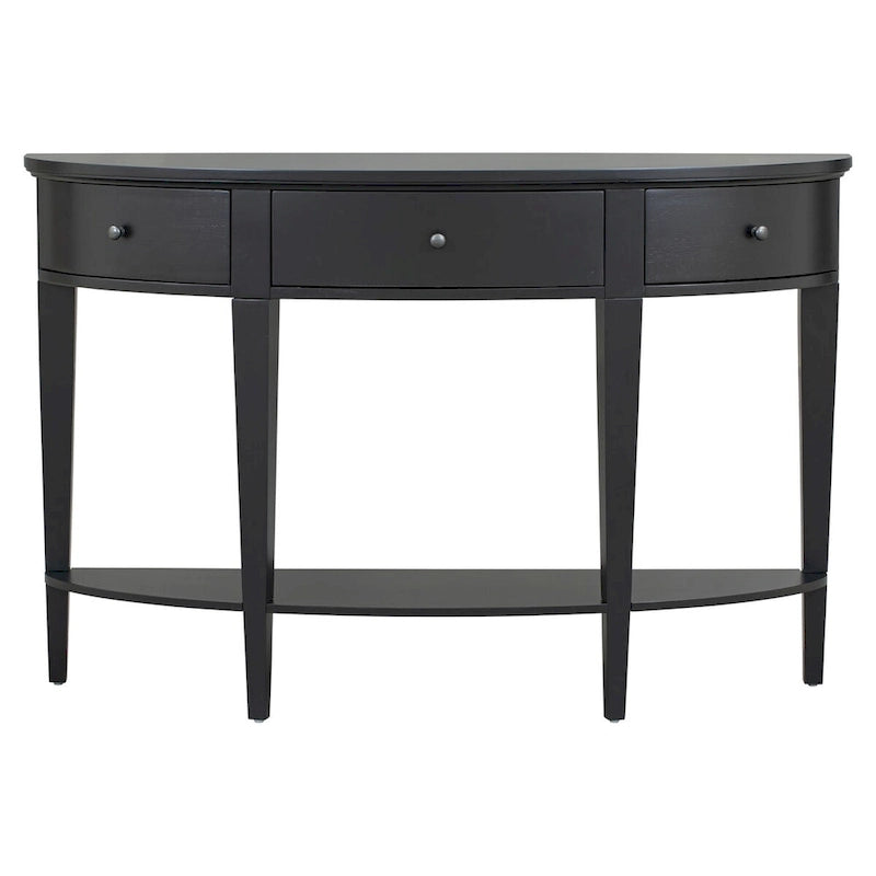 Tavolo Consolle Moderno Curvo, Tavolino da Divano, 3 cassetti, 1 ripiano, Nero