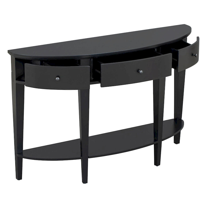 Tavolo Consolle Moderno Curvo, Tavolino da Divano, 3 cassetti, 1 ripiano, Nero