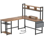 Scrivania da gioco a L in legno con ripiano e porta USB