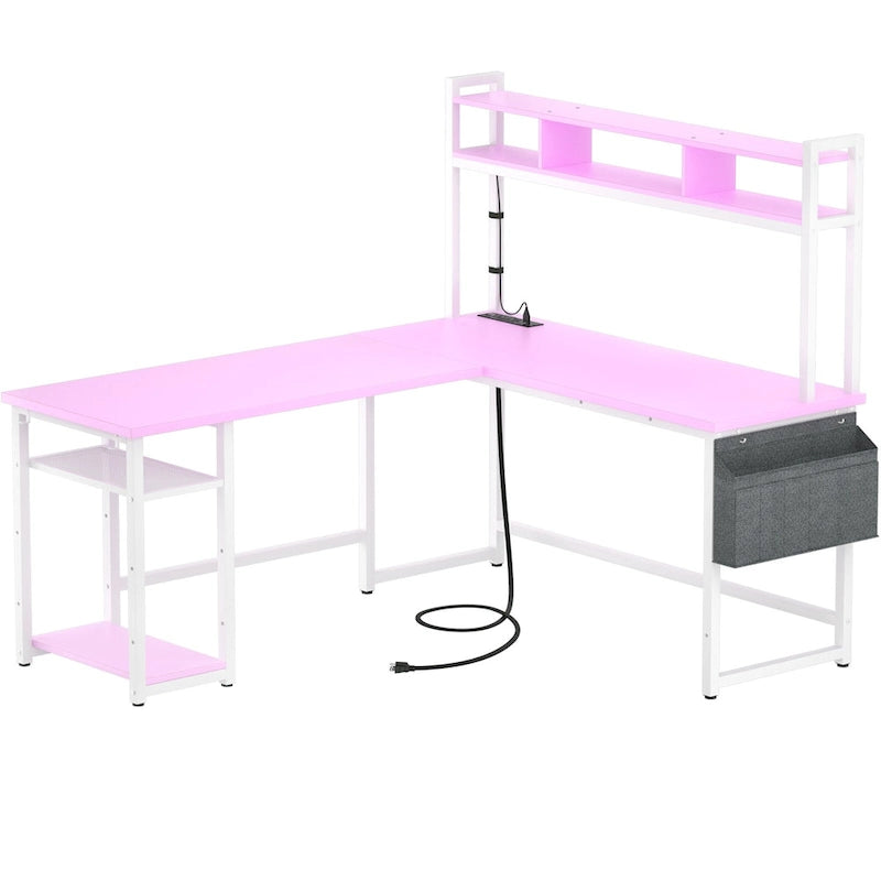 Scrivania da gioco a L in legno con ripiano e porta USB