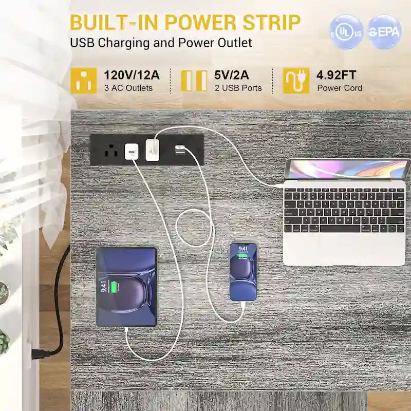 Scrivania da gioco a L in legno con ripiano e porta USB