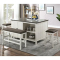 Set da pranzo da 4 pezzi in legno bianco sporco transizionale altezza bancone con spazio contenitore