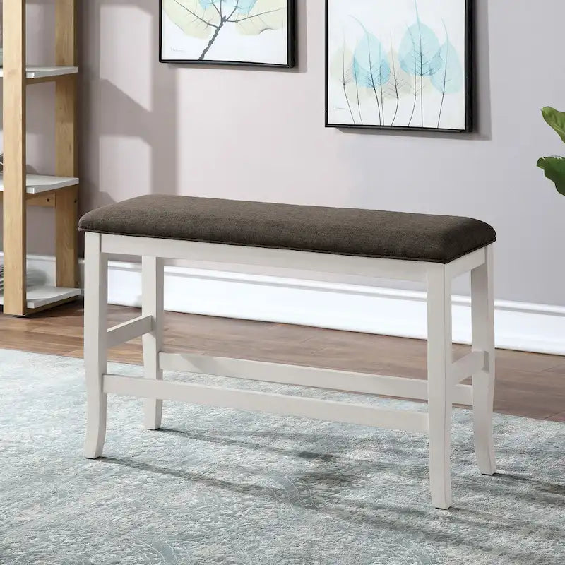 Set da pranzo da 4 pezzi in legno bianco sporco transizionale altezza bancone con spazio contenitore