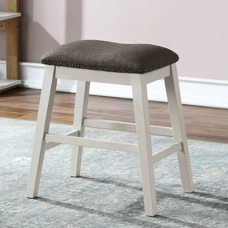 Set da pranzo da 4 pezzi in legno bianco sporco transizionale altezza bancone con spazio contenitore