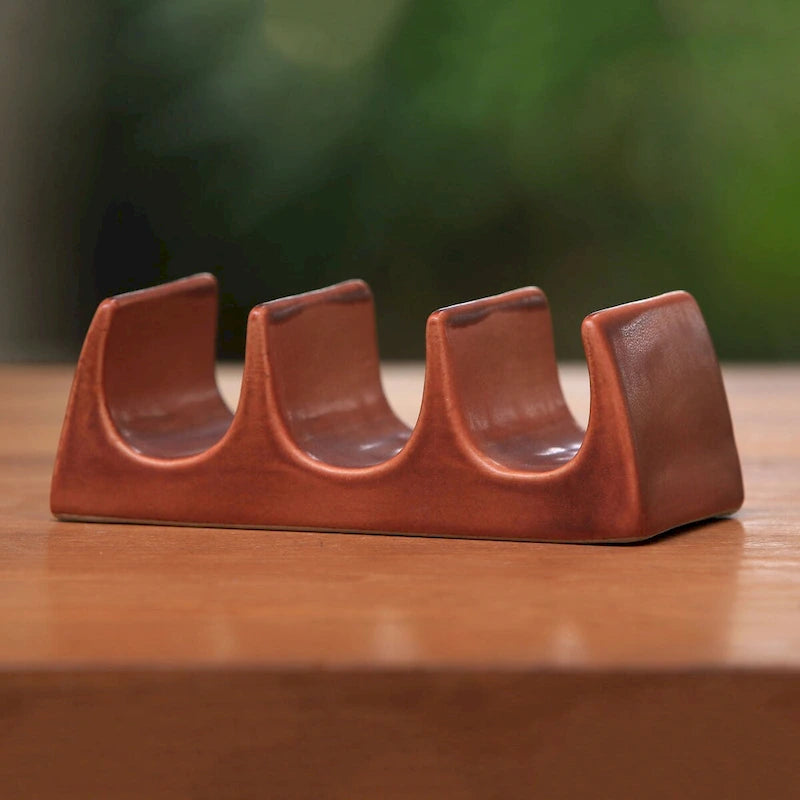 Porta Taco in Ceramica Fatto a Mano "Onde di Bali"