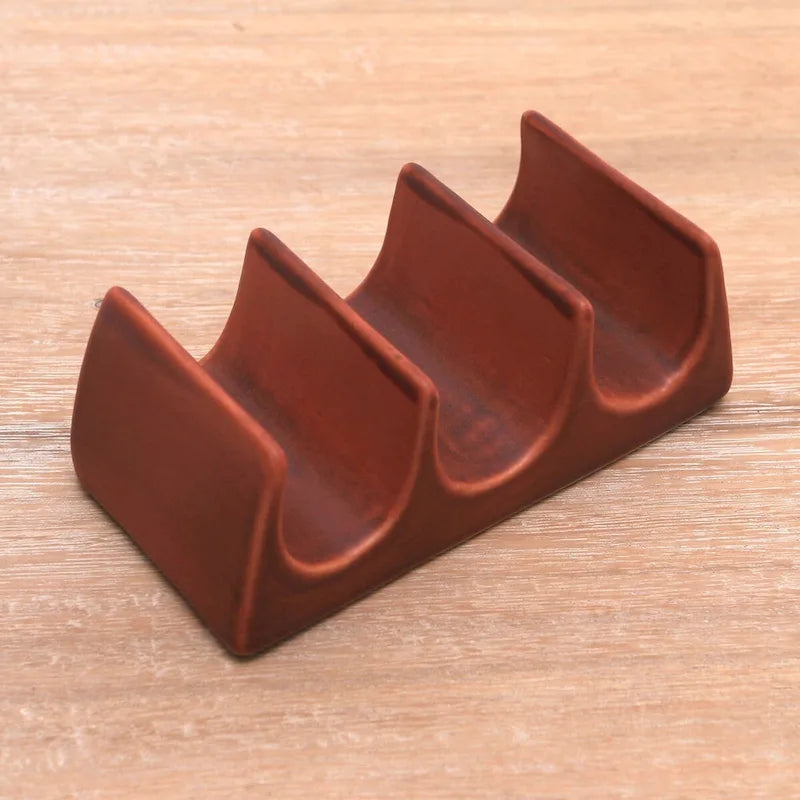 Porta Taco in Ceramica Fatto a Mano "Onde di Bali"