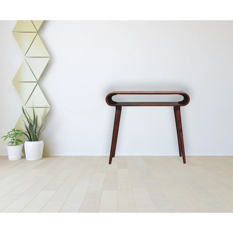 Consolle in legno massello di mango stile nordico con finitura castagno