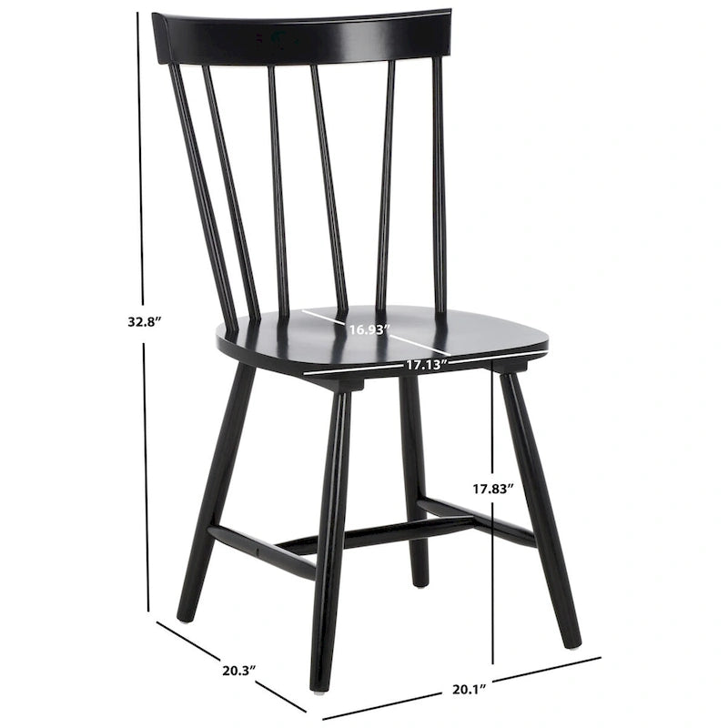 Sedia da pranzo con schienale a fusi stile rustico, set da 2, nero 48x43x89 cm