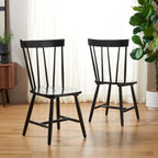 Sedia da pranzo con schienale a fusi stile rustico, set da 2, nero 48x43x89 cm