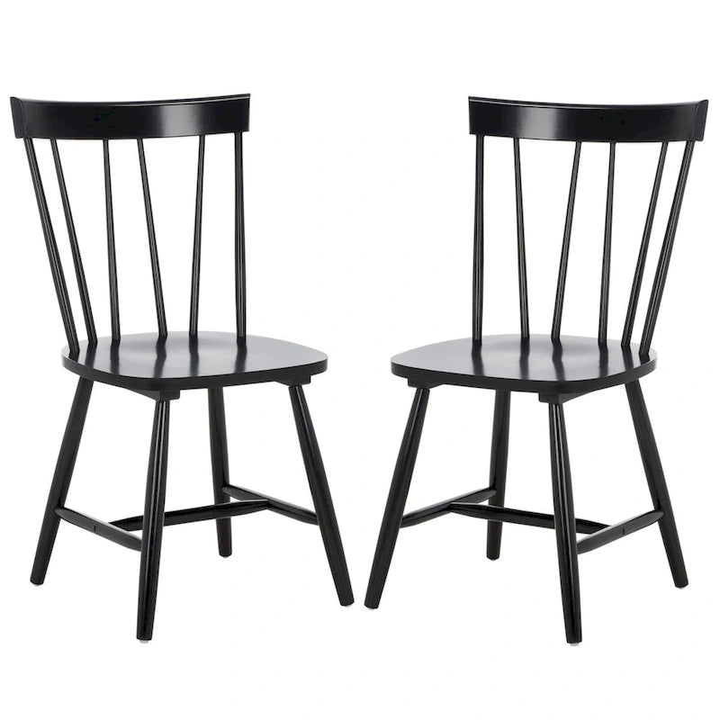 Sedia da pranzo con schienale a fusi stile rustico, set da 2, nero 48x43x89 cm